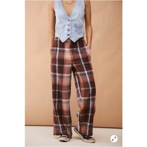 URBAN OUTFITTERS NWT UO Abby Plaid Brushed Flannel Wide Legs Pants // 4